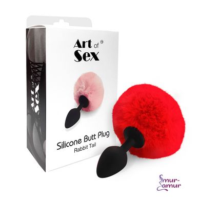 Силиконовая анальная пробка М Art of Sex - Silicone Butt plug Rabbit Tail, Красный фото и описание