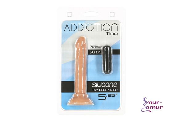 Фалоімітатор ADDICTION Tino 5.25″ Silicone Dildo, присоска, діаметр 1,9 см, віброкуля в подарунок фото і опис