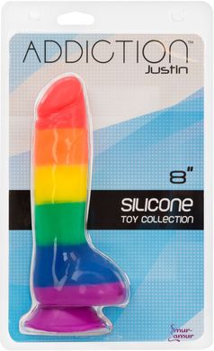 Радужный фаллоимитатор ADDICTION - JUSTIN - 8" - RAINBOW, 20,3 см, Силикон медицинский фото и описание