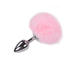 Металлическая анальная пробка Кроличий хвостик Alive Fluffly Plug S Pink фото и описание