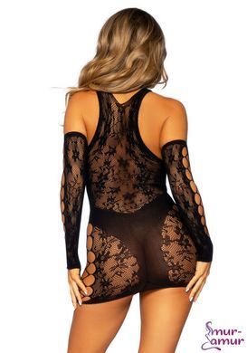 Мини-платье Leg Avenue Mini dress and matching gloves, One Size, черное, митенки в комплекте фото и описание