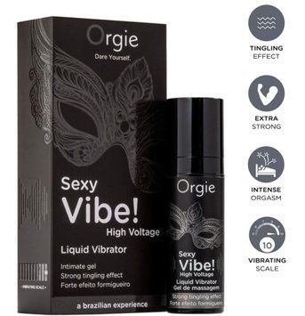 Жидкий вибратор Orgie Sexy Vibe! High Voltage, 15 мл, эффект мурашек + очень мощная вибрация фото и описание