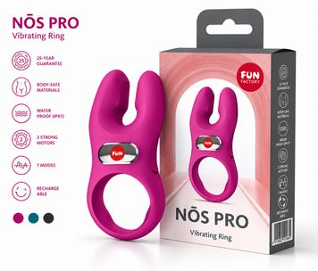 Эрекционное виброкольцо с двойной стимуляцией клитора Fun Factory NŌS PRO Magenta, 2 мотора фото и описание