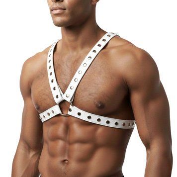 Чоловіча портупея Art of Sex - Spartacus, екошкіра, колір білий, розмір L-2XL фото і опис