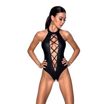 Боди из эко-кожи с имитацией шнуровки и открытым доступом Passion NANCY BODY L/XL, black фото и описание