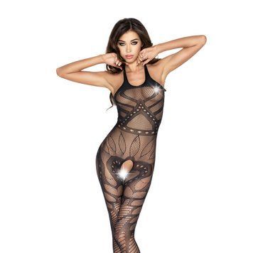 Бодістокінг Passion BS037 black, комбінезон, відкрита спина, халтер фото і опис