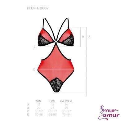 Напівпрозоре боді з мереживом Passion PEONIA BODY L/XL red фото і опис