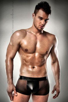 Прозорі чоловічі шортики з гульфіком Passion 003 SHORT black XXL/XXXL фото і опис