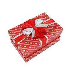 Подарочная коробка с бантом красно-белая, L - 28,5х21,5х12,8 см фото и описание