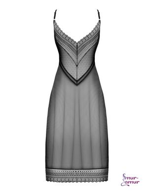 Полупрозрачная длинная сорочка Obsessive Estiqua chemise XS/S, черный, ассиметричный крой фото и описание