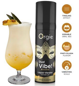 Жидкий вибратор Orgie Dual Vibe! Pina Colada Kissable Liquid Vibrator, 15 мл фото и описание