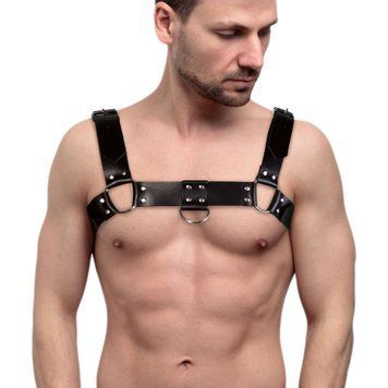 Чоловіча портупея на груди з натуральної шкіри Feral Feelings - Bulldog Harness Black фото і опис
