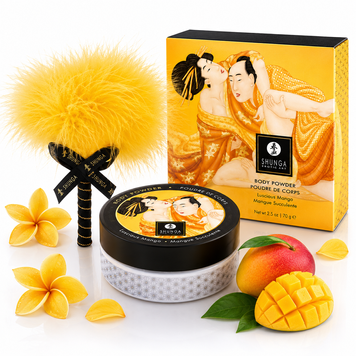 Смачна пудра для оральних пестощів Shunga Body Powder Luscious Mango, 75 г, аромат манго фото і опис