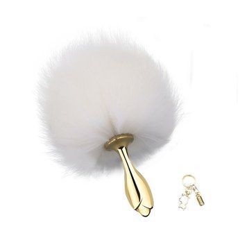 Металлическая анальная пробка &mdash; кроличий хвост LOCKINK SEVANDA White Bunny-Tail Anal Rose-shape Plug