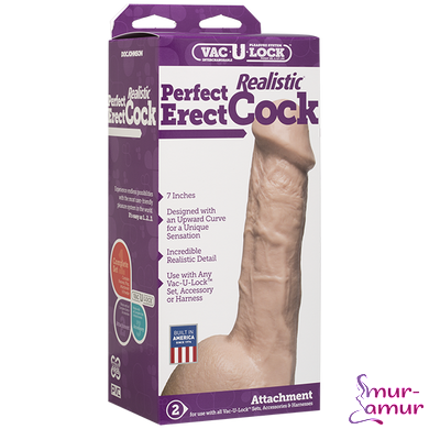 Фаллоимитатор Doc Johnson - 7 Inch Perfect Erect Cock, большая головка, Vac-U-Lock
