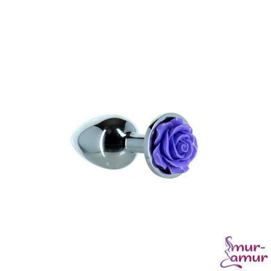 Металева анальна пробка Lux Active з трояндою - Rose Anal Plug - Purple, віброкуля в подарунок