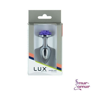 Металева анальна пробка Lux Active з трояндою - Rose Anal Plug - Purple, віброкуля в подарунок