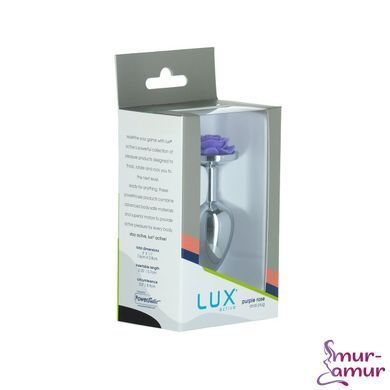 Металева анальна пробка Lux Active з трояндою - Rose Anal Plug - Purple, віброкуля в подарунок