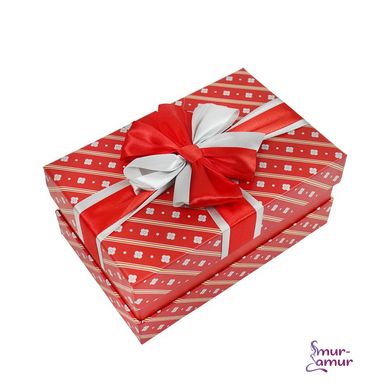 Подарункова коробка з бантом червоно-біла, L – 28,5х21,5х12,8 см. фото і опис