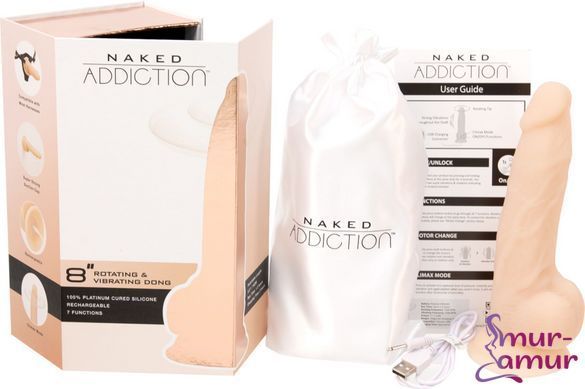 Фаллоимитатор с вибрацией и ротацией Naked ADDICTION James 8&Prime; Rotating & Vibrating Dong, пульт ДУ