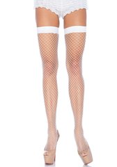 Чулки-сетка Leg Avenue Fishnet Thigh Highs White, мелкая сетка, one size фото и описание