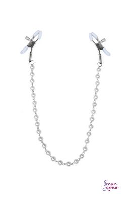 Зажимы для сосков с жемчугом Feral Feelings - Nipple clamps Pearls, серебро/белый фото и описание