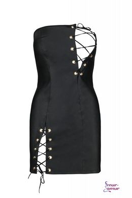 Мини-платье из экокожи Passion Celine Chemise 4XL/5XL black, шнуровка, трусики в комплекте фото и описание