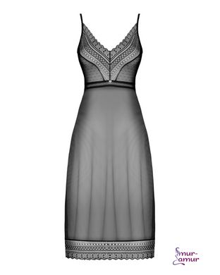 Полупрозрачная длинная сорочка Obsessive Estiqua chemise M/L, черный, ассиметричный крой фото и описание