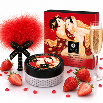 Смачна пудра для оральних пестощів Shunga Body Powder Sparkling Strawberry Wine, 75 г, аромат полуниці фото і опис