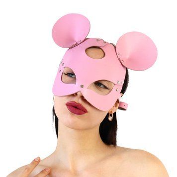 Шкіряна маска мишки Art of Sex - Mouse Mask, колір Рожевий фото і опис