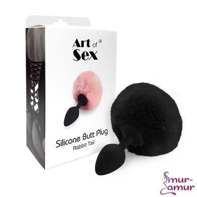 Силиконовая анальная пробка М Art of Sex - Silicone Butt plug Rabbit Tail Black, диаметр 3,5 см