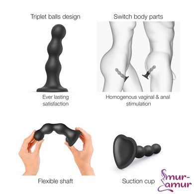 Насадка для страпона Strap-On-Me Dildo Plug Balls Black M фото і опис