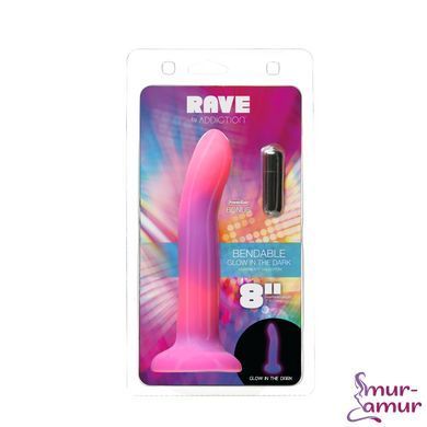Фалоімітатор, що світиться в темряві, ADDICTION Rave 8&Prime;, Glow in the Dark Dildo Pink Purple, 20,3 см