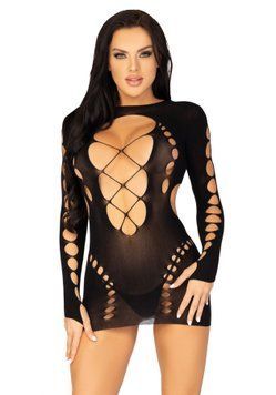 Бесшовное мини-платье Leg Avenue Long sleeve cut out mini dress One size Black фото и описание