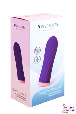 Вибропуля S Pleasures Bullets Twist & Shout Purple, фиолетовая, ребристая поверхность, 10 режимов