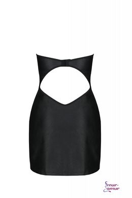 Мини-платье из экокожи Passion Celine Chemise 6XL/7XL black, шнуровка, трусики в комплекте фото и описание