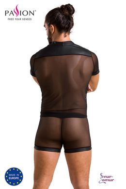 Комплект сетчатого мужского белья Passion 052 Set Michael L/XL Black, рубашка, боксеры, заклепки фото и описание