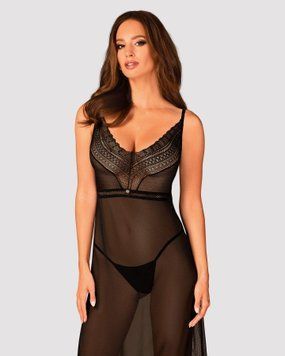 Напівпрозора довга сорочка Obsessive Estiqua chemise XL/2XL, чорний, асиметричний крій фото і опис