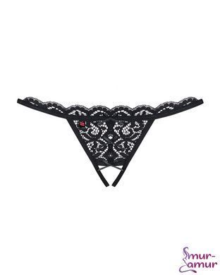 Кружевные танга с двумя отверстиями Obsessive 831-THC-1 crotchless thong L/XL, черные, бантики фото и описание