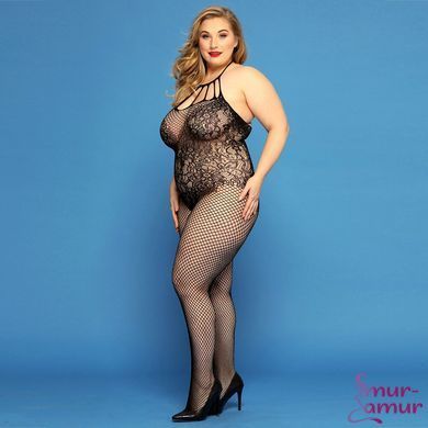 Сетчатый бодистокинг JSY &laquo;Откровенная Мадлен&raquo; Plus Size, Black, имитация боди, кружево, доступ фото и описание
