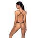 Боди с открытым доступом Passion TASMINA BODY XXL/XXXL, black, экокожа, шнуровки, ажурные кружева фото