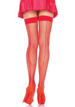 Чулки-сетка со швом Leg Avenue Backseam Thigh Highs Red, one size фото и описание