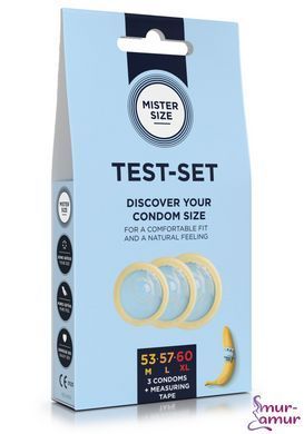 Набір презервативів Mister Size test-set 53&ndash;57&ndash;60, 3 розміри + лінійка, товщина 0,05 мм
