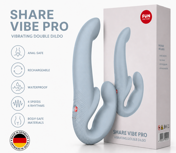 Безремінний страпон з вібрацією Fun Factory SHARE VIBE PRO cool grey, регульований фото і опис