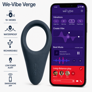 Смарт-віброкільце під одяг VERGE BY WE-VIBE SLATE, охоплює пеніс та мошонку, 10 режимів фото і опис