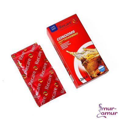 Презервативи Recare Cola Dotted&Ribbed Condoms 12 шт, з пухирцями та ребрами, аромат: Кола