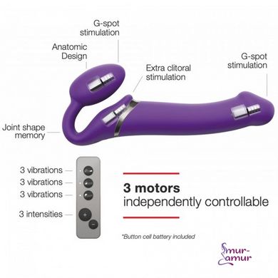 Безремневой страпон с вибрацией Strap-On-Me Vibrating Violet XL, диам. 4,5см, пульт ДУ, регулируемый фото и описание