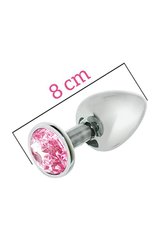 Металлическая анальная пробка с розовым кристаллом MAI Attraction Toys №73, длина 8см, диаметр 3см фото и описание