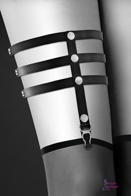 Гартер на ногу Bijoux Pour Toi - 3 THONGS Black, сексуальна підв'язка, екошкіра фото і опис