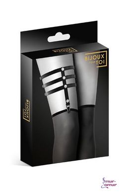 Гартер на ногу Bijoux Pour Toi - 3 THONGS Black, сексуальна підв'язка, екошкіра фото і опис